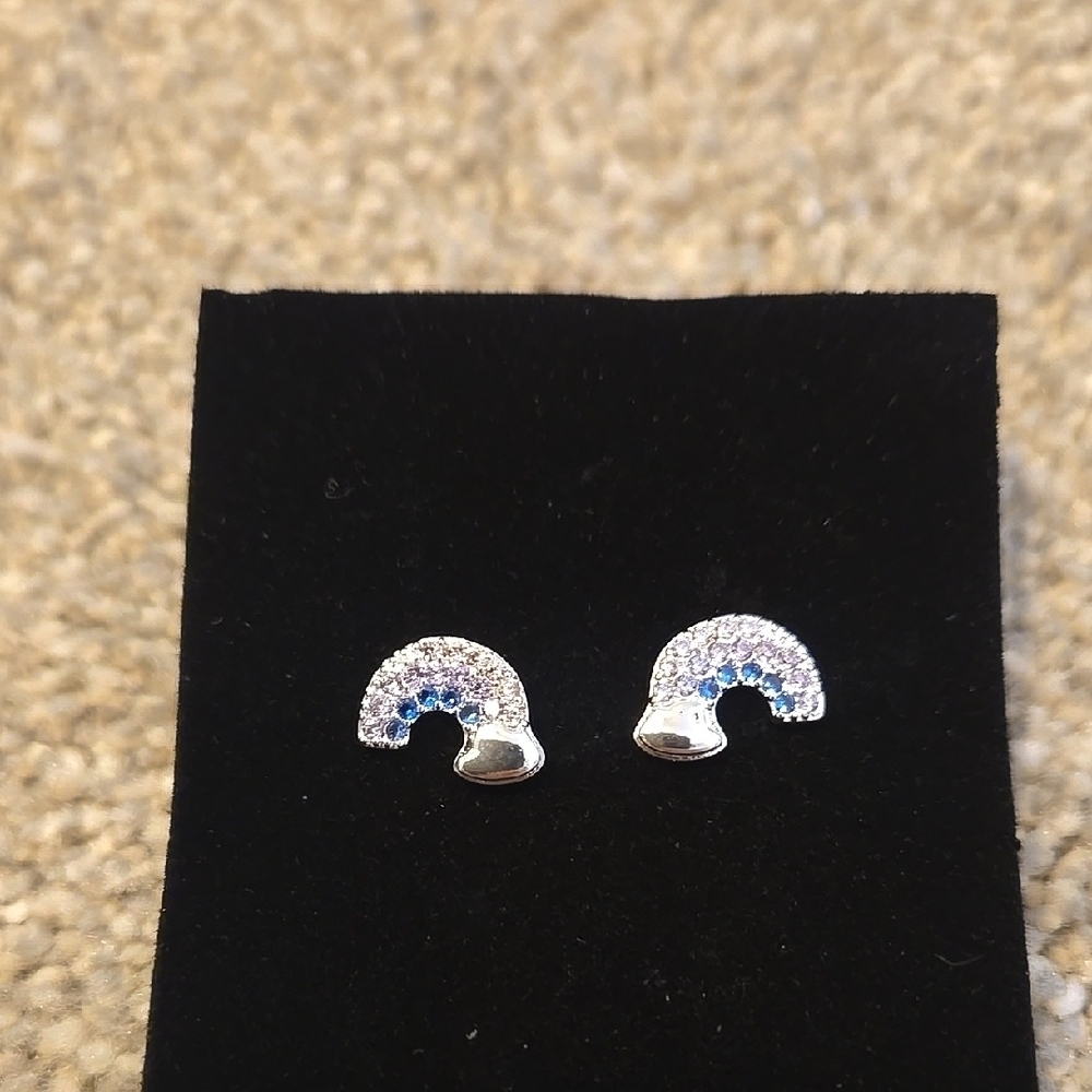Elegant‎ Silver and Blue Stud Earrings .925 Silver